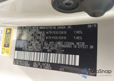 2015 Lexus Rx 350 z USA, uszkodzony, nr VIN 2T2ZK1BAXFC204411